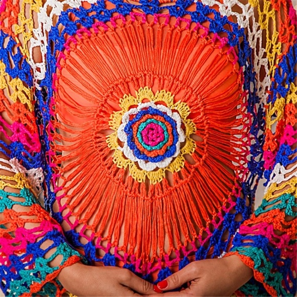 CLEARANCE Bright Boho Multi Color Crochet Coverup Tunic - Picture 2 of 5